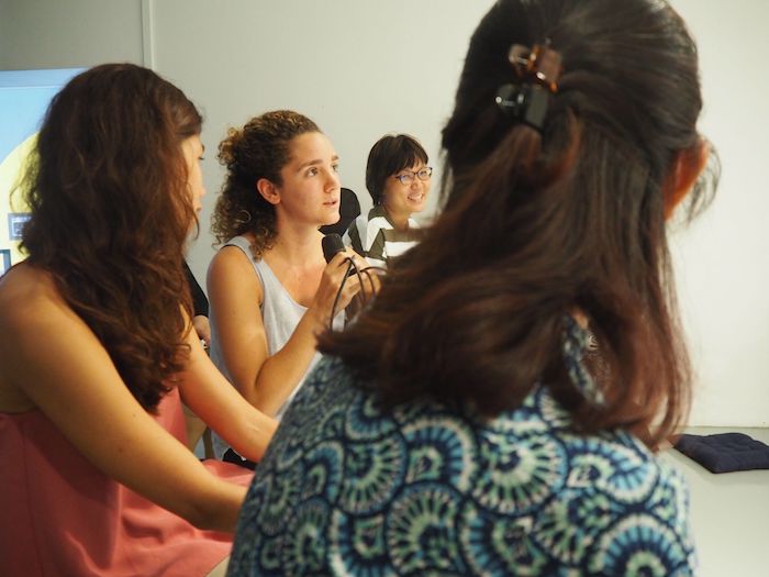 Gabriela Setrani interacts with audience members in The Substation Gallery.